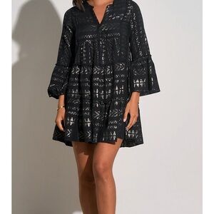 Elan Black Geometric Swim Cover-Up